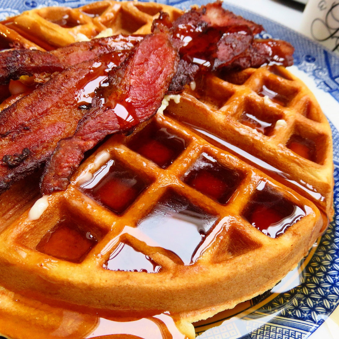 Mochi Waffles and Tempeh Bacon