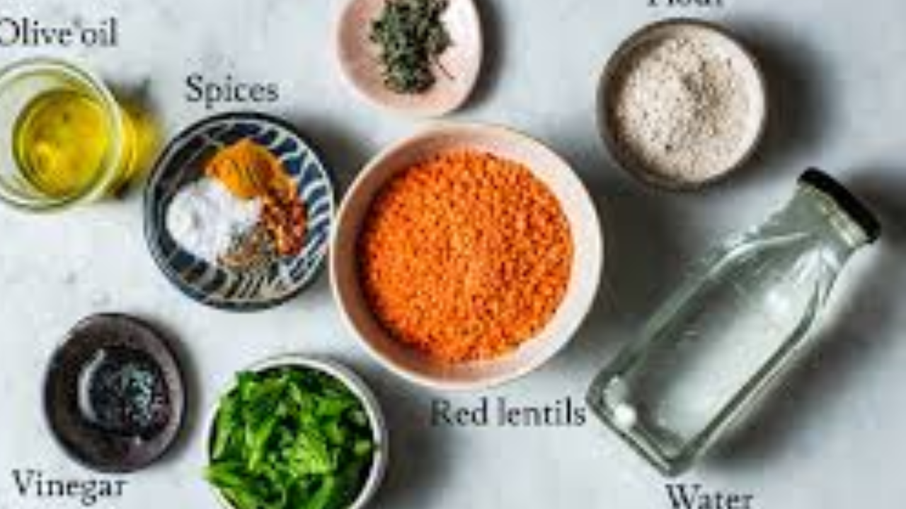 Ingredients for making lentil pancakes laid out on a table