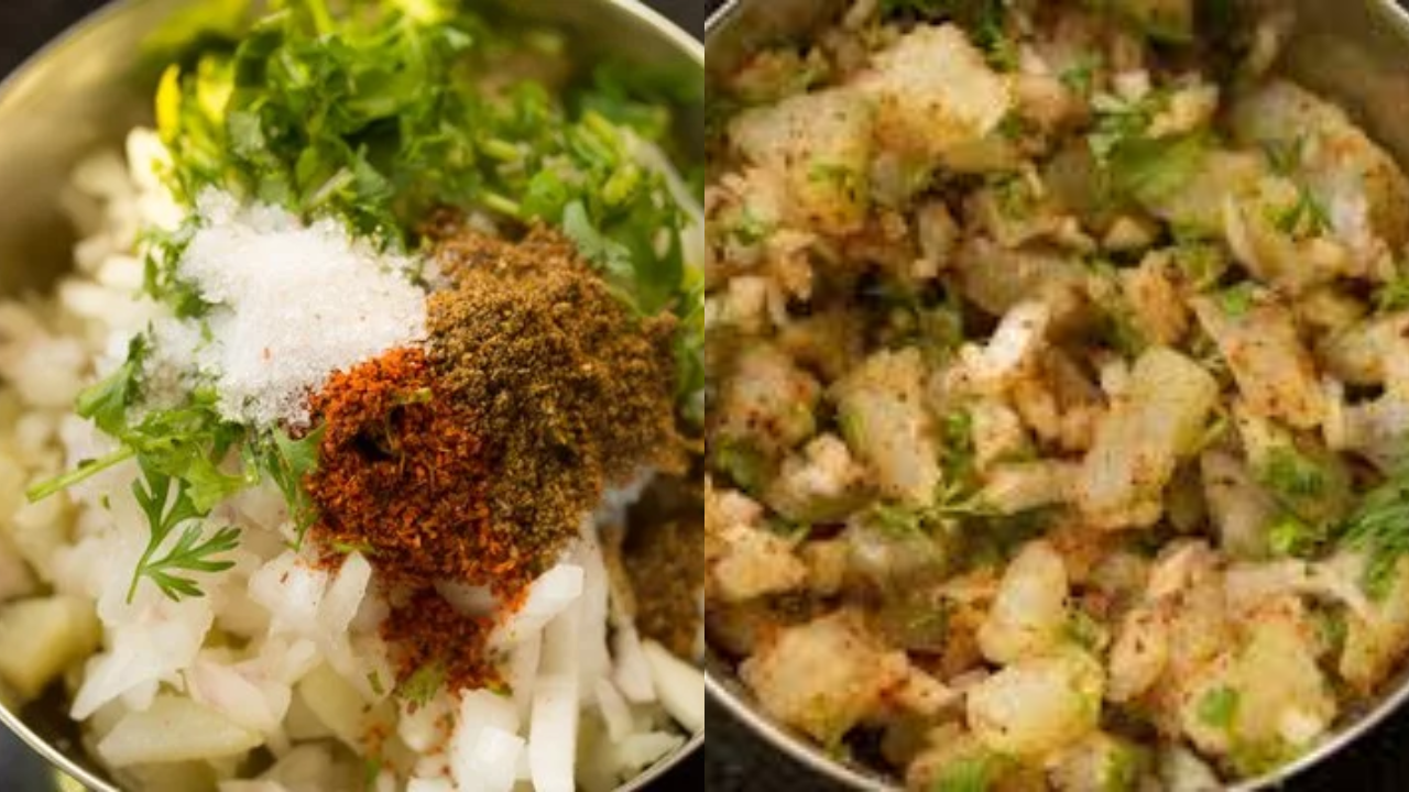 Mixing potato filling for Pani Puri