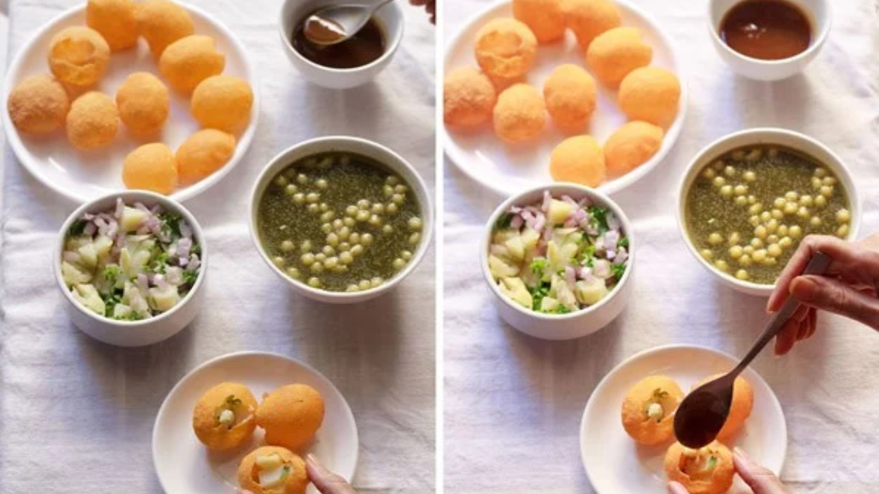 Pani Puri served with additional chutneys and boondi