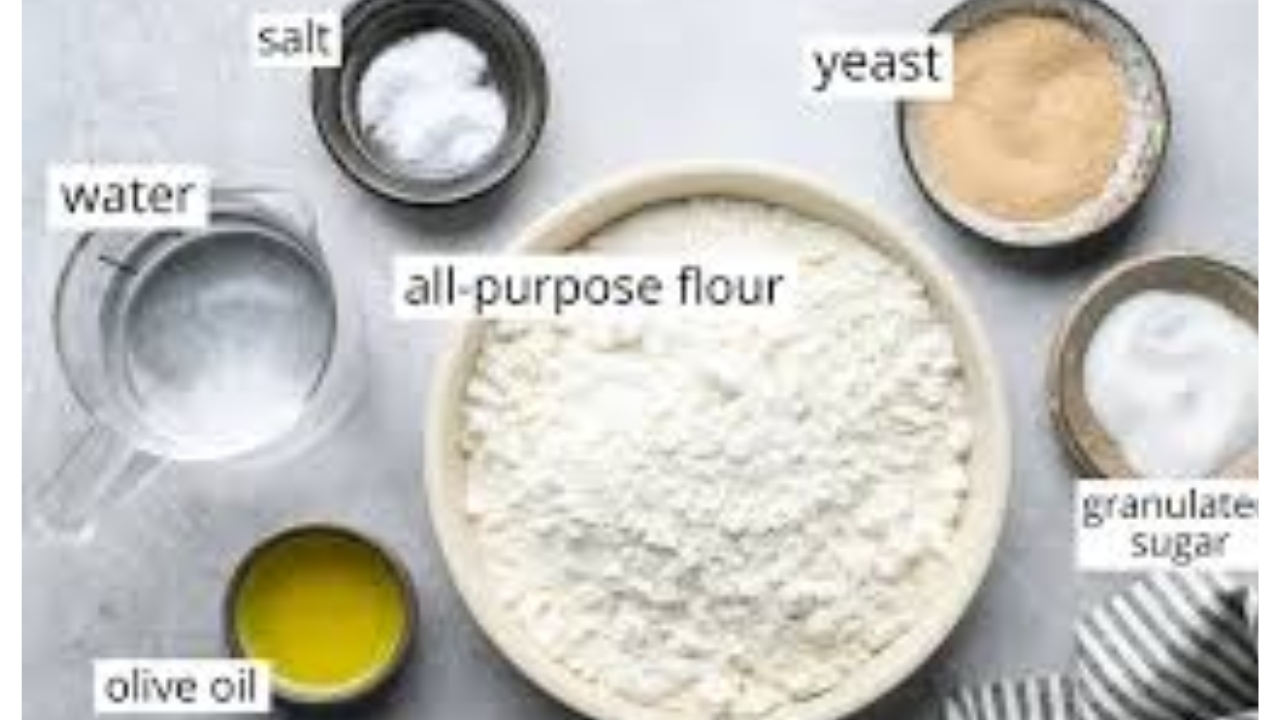 Preparation of pizza dough with flour and wate