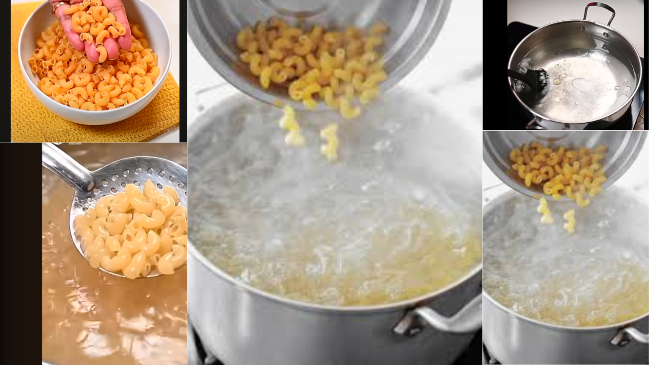 Adding macaroni to boiling water