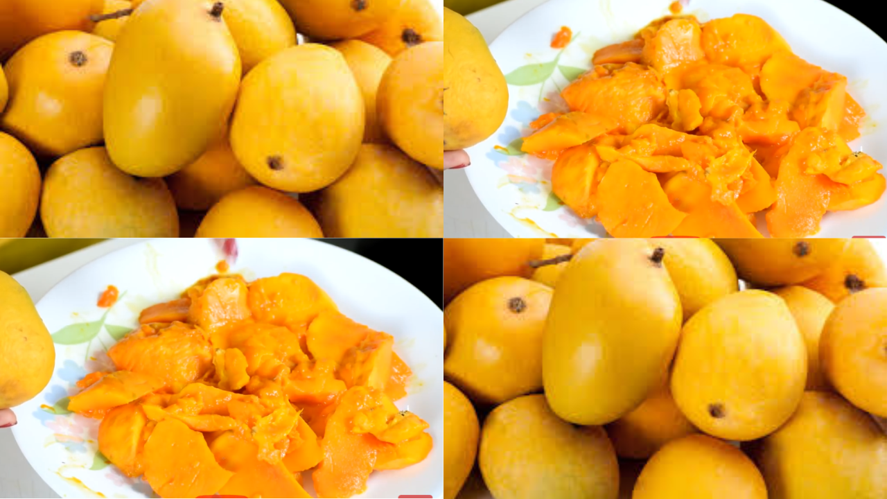 Chopped mangoes and raw mango slices ready to be cooked