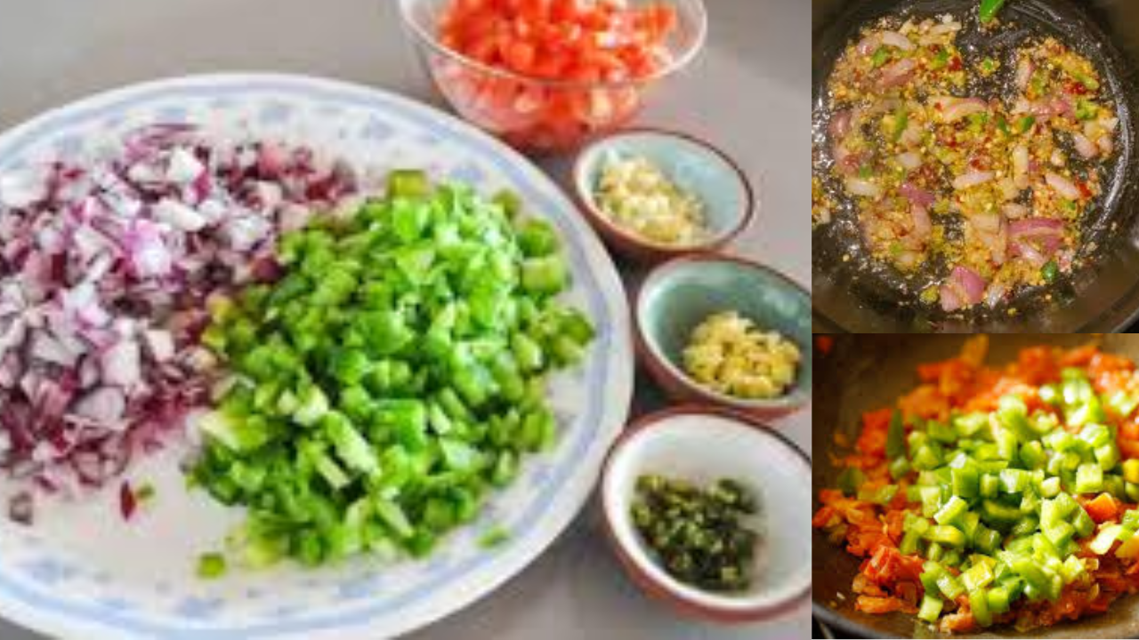 Chopped tomatoes and onions in a pan