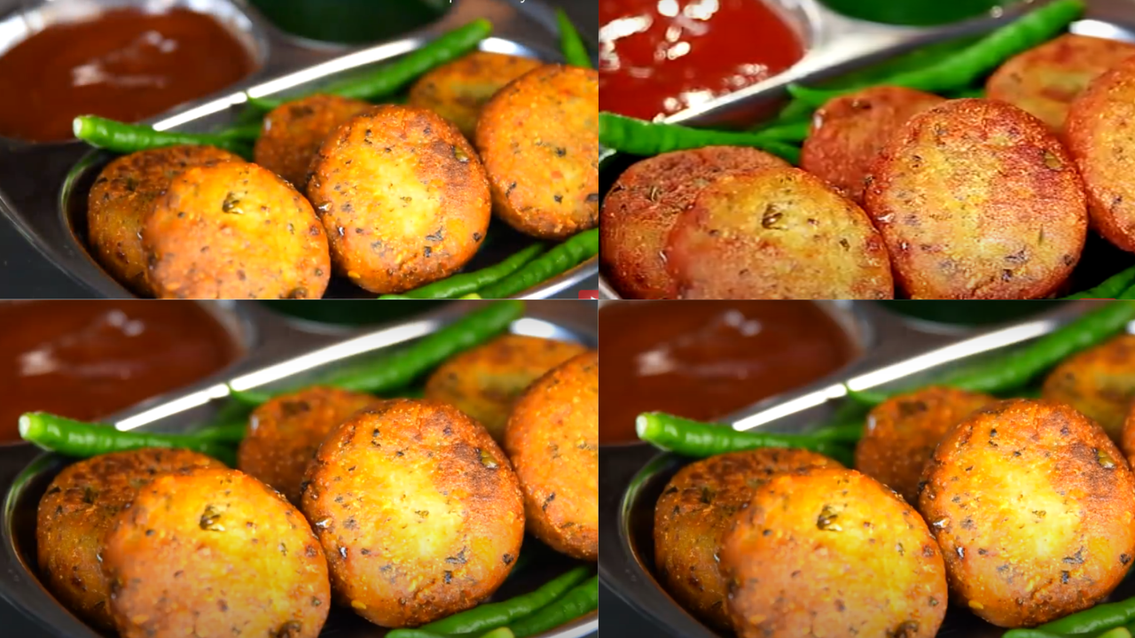 Crispy potato tikkis served with green chutney, ketchup, and curd chutney