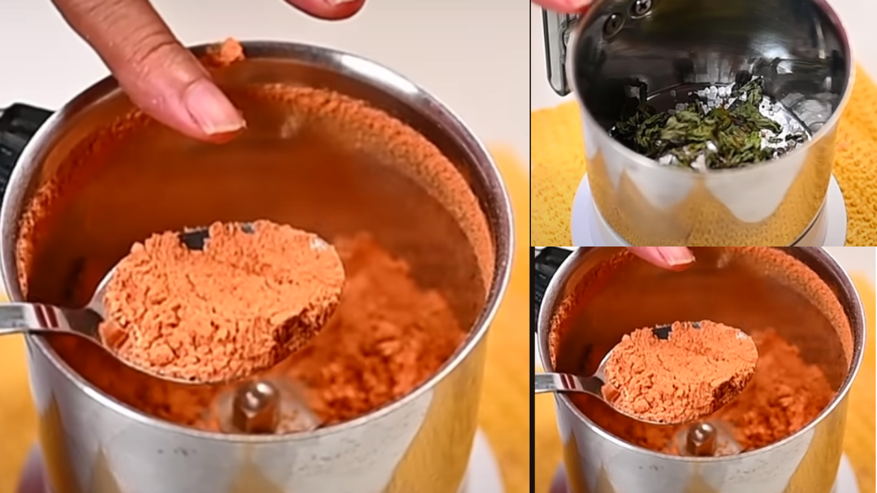 Grinding spices in a mixer for macaroni seasoning