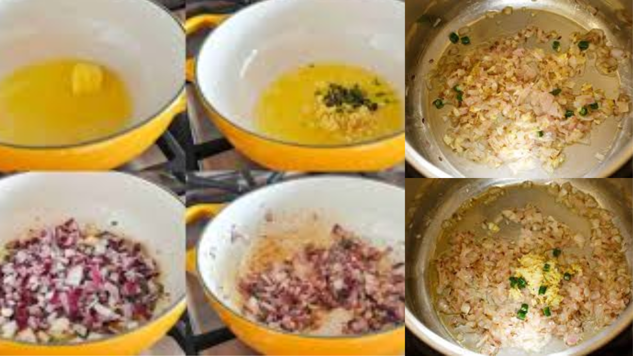 Sauteing garlic and green chillies in a pan