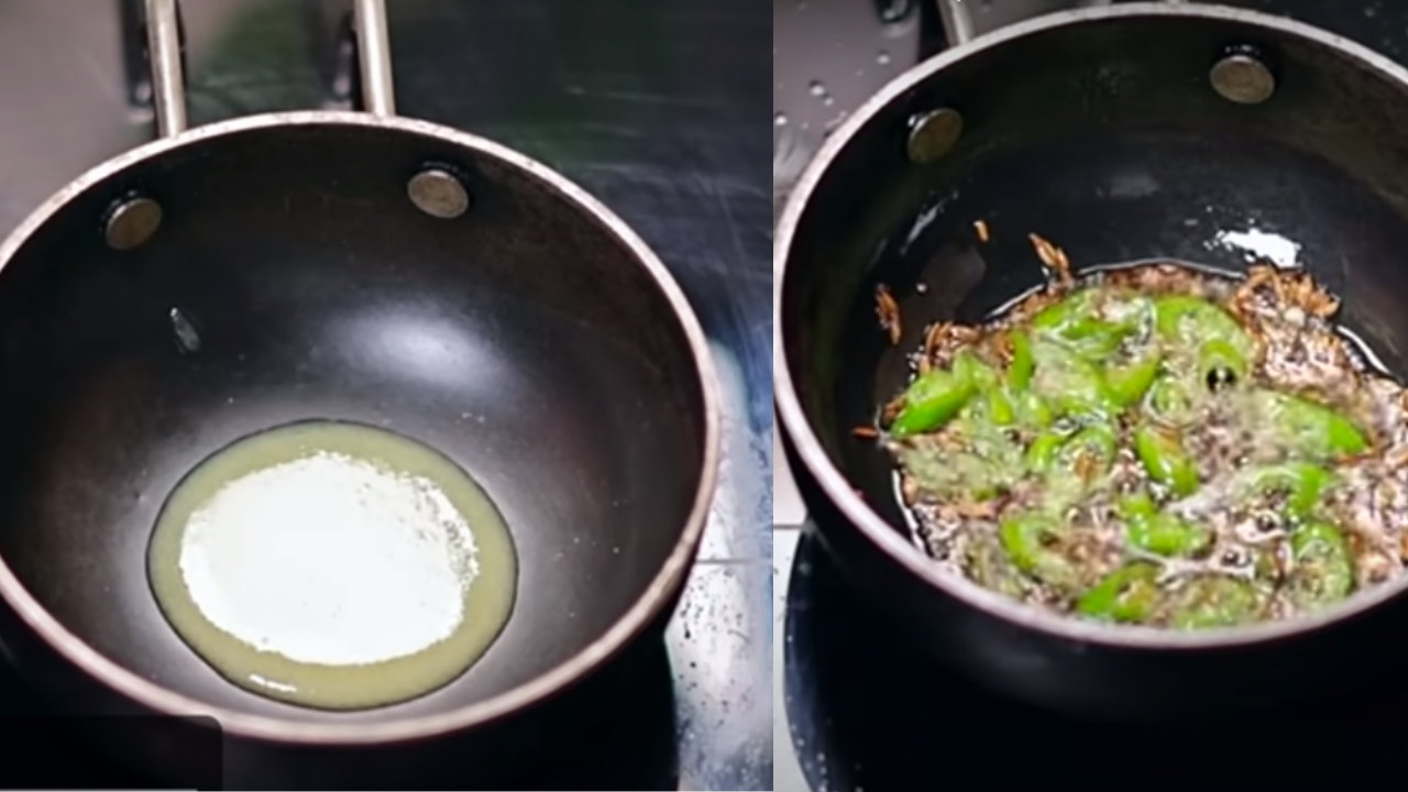 Tadka preparation with cumin seeds, mustard seeds, green chilies