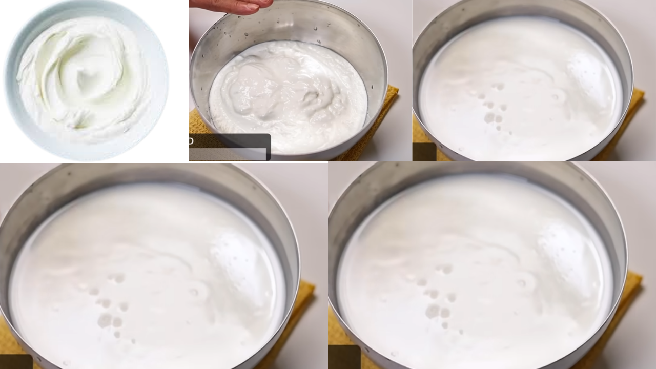 Yogurt being strained through a cotton cloth