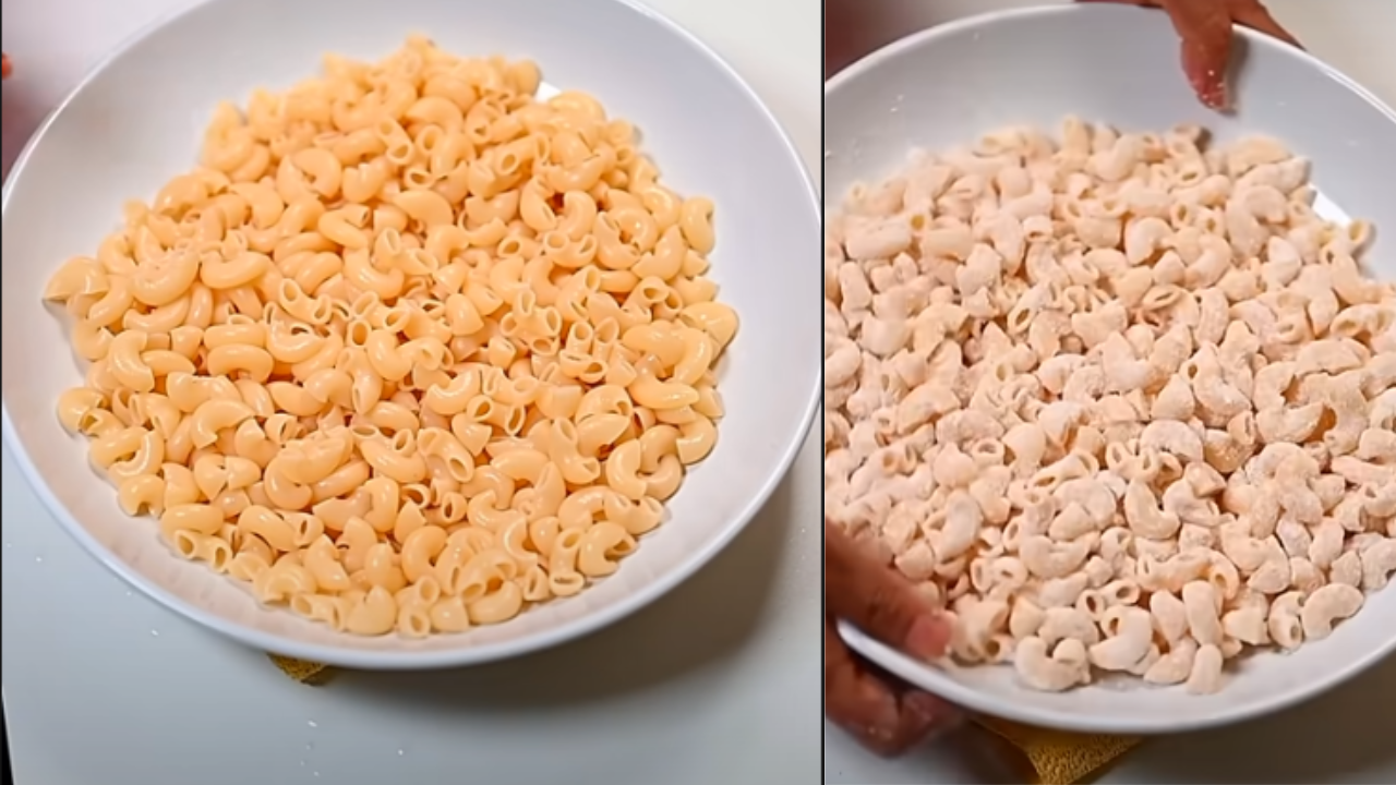 coating macaroni with flour