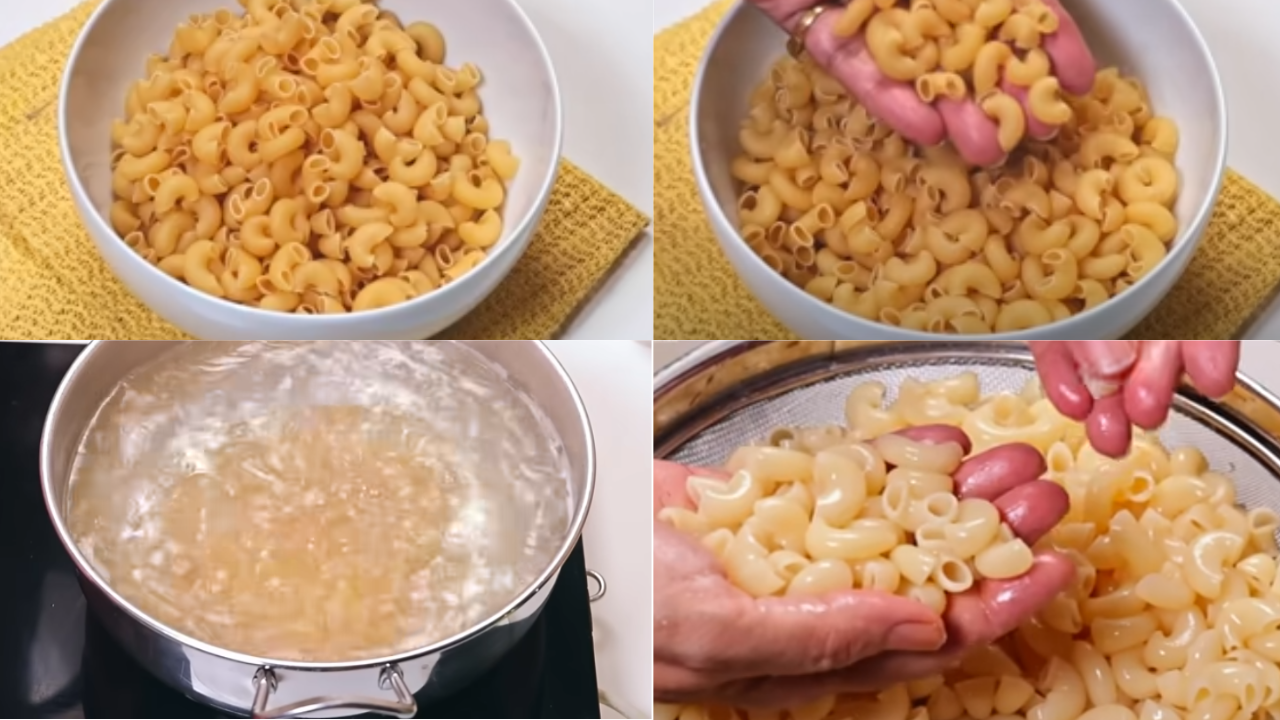 Macaroni boiling in salted water with a dash of oil in a pot